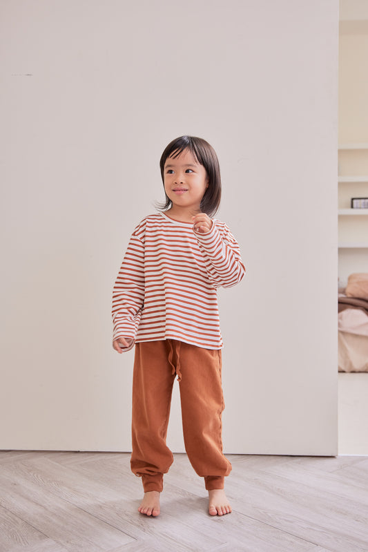 Orbasics 100%有機棉Cuddle jogger 寬版束口長褲- 焦糖餅乾 - 2-12Y