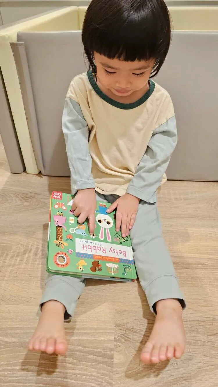 Orbasics 有機棉寬版撞色長袖上衣 I Aqua Grey I Forest Green (1Y~10Y)