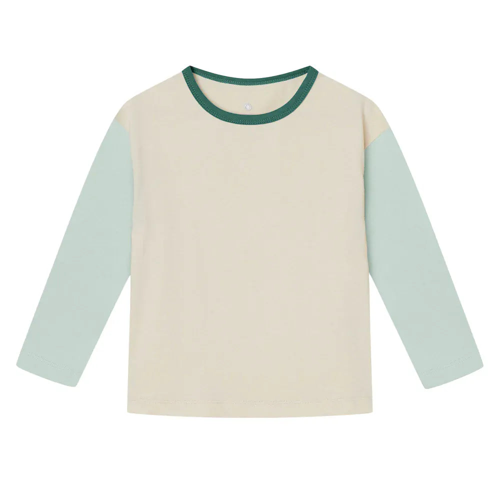 Orbasics 有機棉寬版撞色長袖上衣 I Aqua Grey I Forest Green (1Y~10Y)