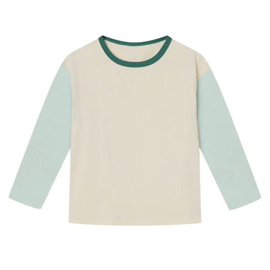 Orbasics 100%有機棉寬版撞色長袖上衣 I Aqua Grey I Forest Green (1Y~10Y)