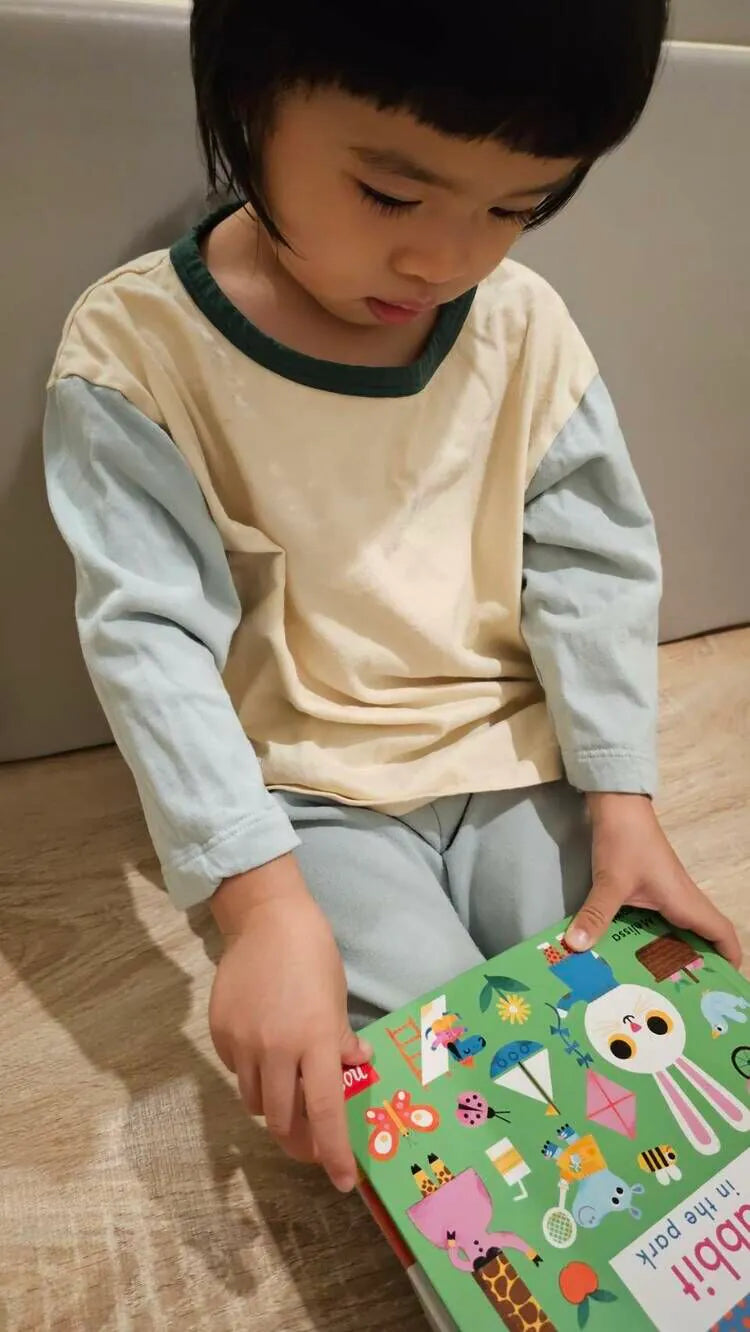 Orbasics 有機棉寬版撞色長袖上衣 I Aqua Grey I Forest Green (1Y~10Y)