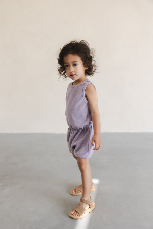 Phil&Phae 100%有機棉毛巾布無袖連身衣 - 薰衣草紫灰色 ( 6M ~ 4Y)