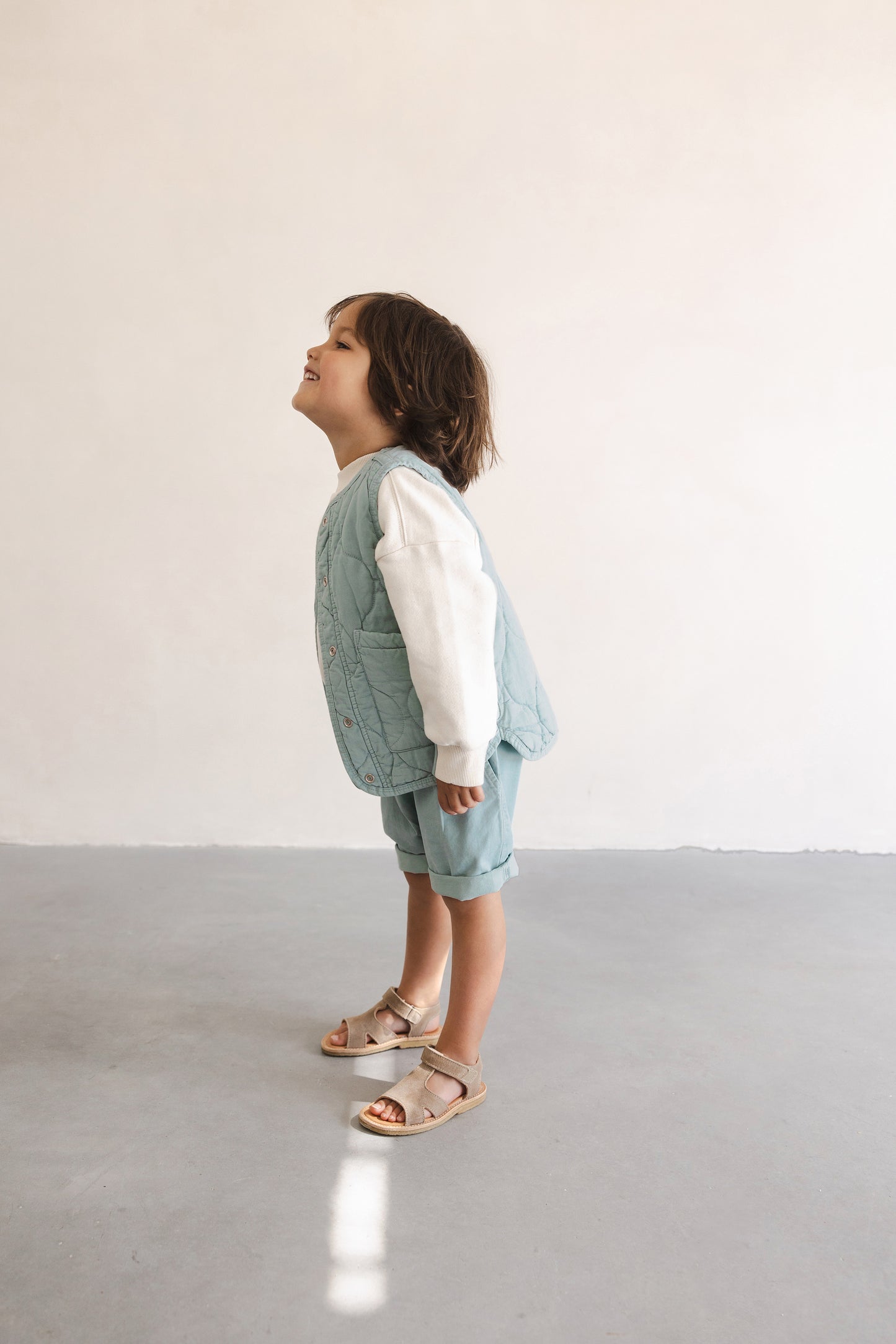 Phil&Phae 有機棉天絲混紡衍縫背心外套 Quilted vest- 霧灰藍 2Y~6Y