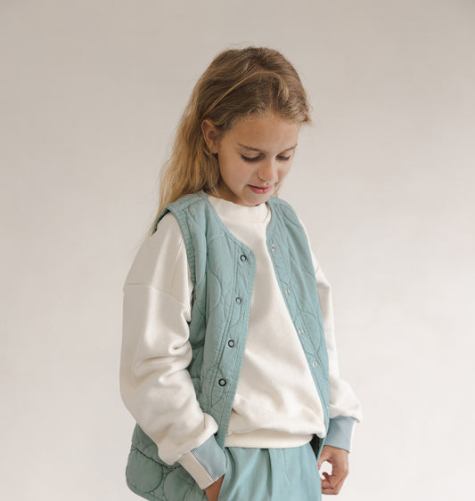 Phil&Phae 有機棉天絲混紡衍縫背心外套 Quilted vest- 霧灰藍 2Y~6Y