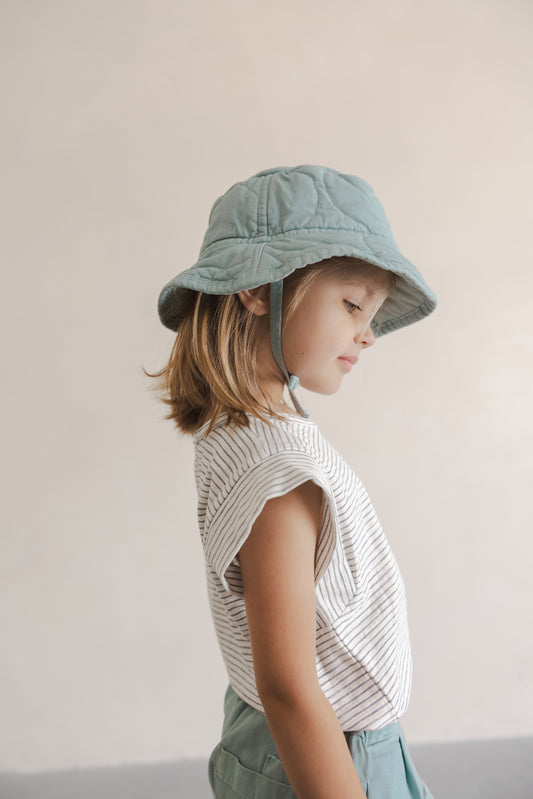Phil&Phae 有機棉天絲混紡水桶帽Quilted bucket hat-霧灰藍 (單一尺寸 適合1-4Y) 最後一件