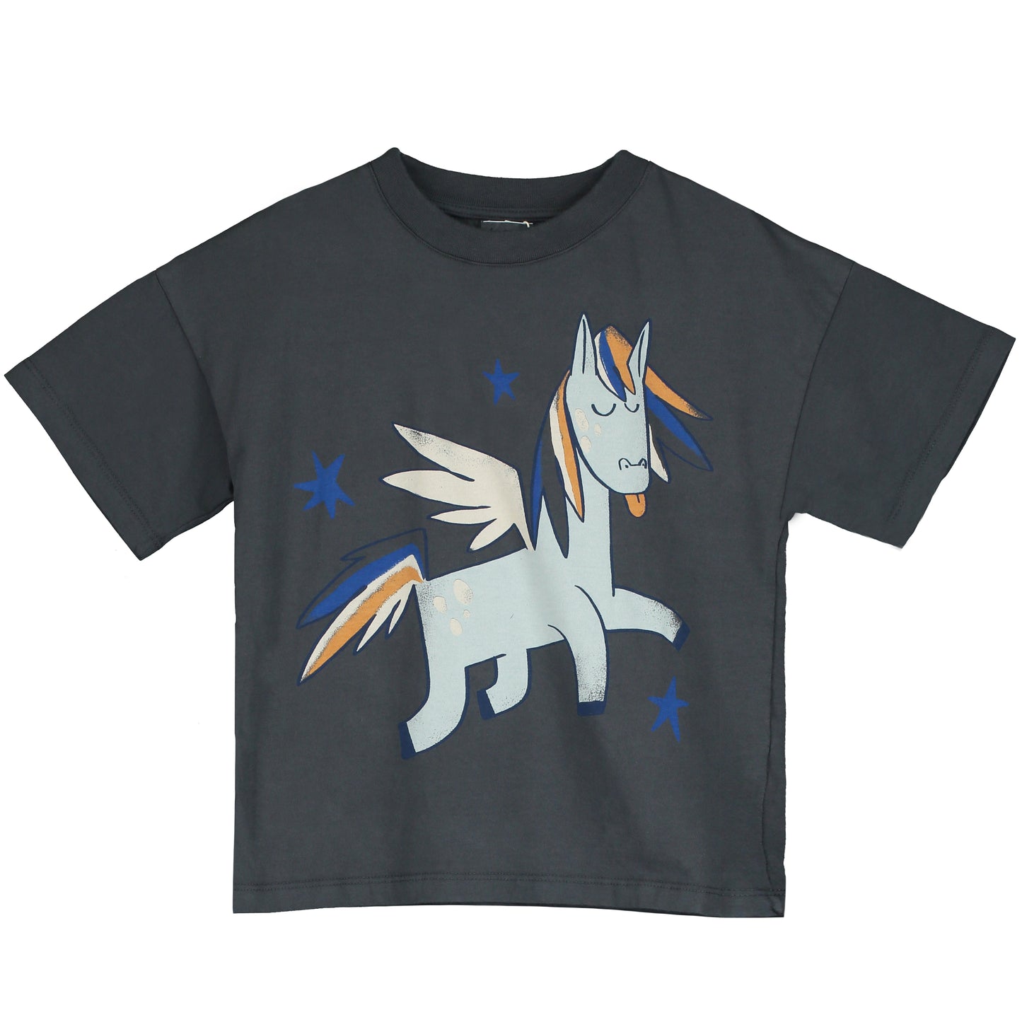 Lotiekids 100% 有機棉小飛馬碳黑寬版短袖T-shirt (2Y~9Y)