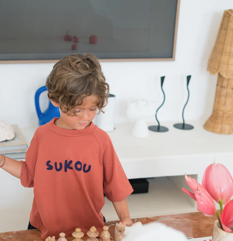 Sukou 純棉Sukou logo 磚紅短袖T-shirt 3Y & 6Y