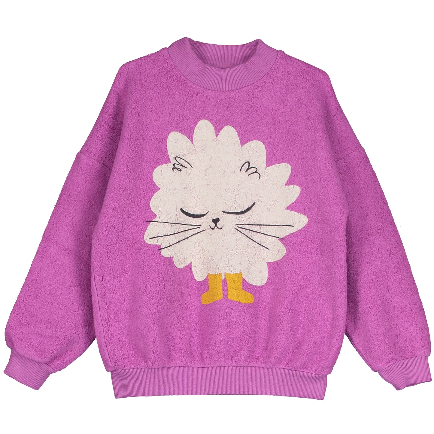 Lotiekids 有機棉毛巾布長袖大學T - 穿靴子的貓 - 蘭花紫 2-3Y