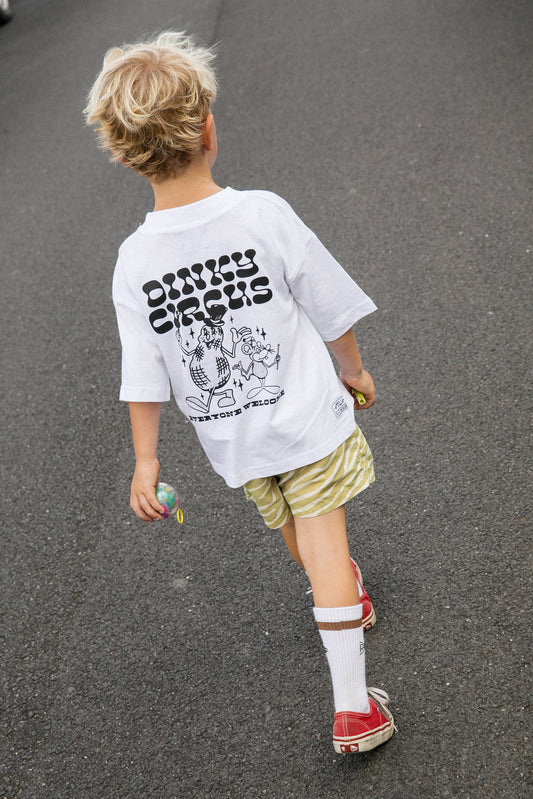 Dinky Circus 100% 有機棉白色短袖T-shirt - EVERYBODY WELCOME TEE 3-4Y&5-6Y