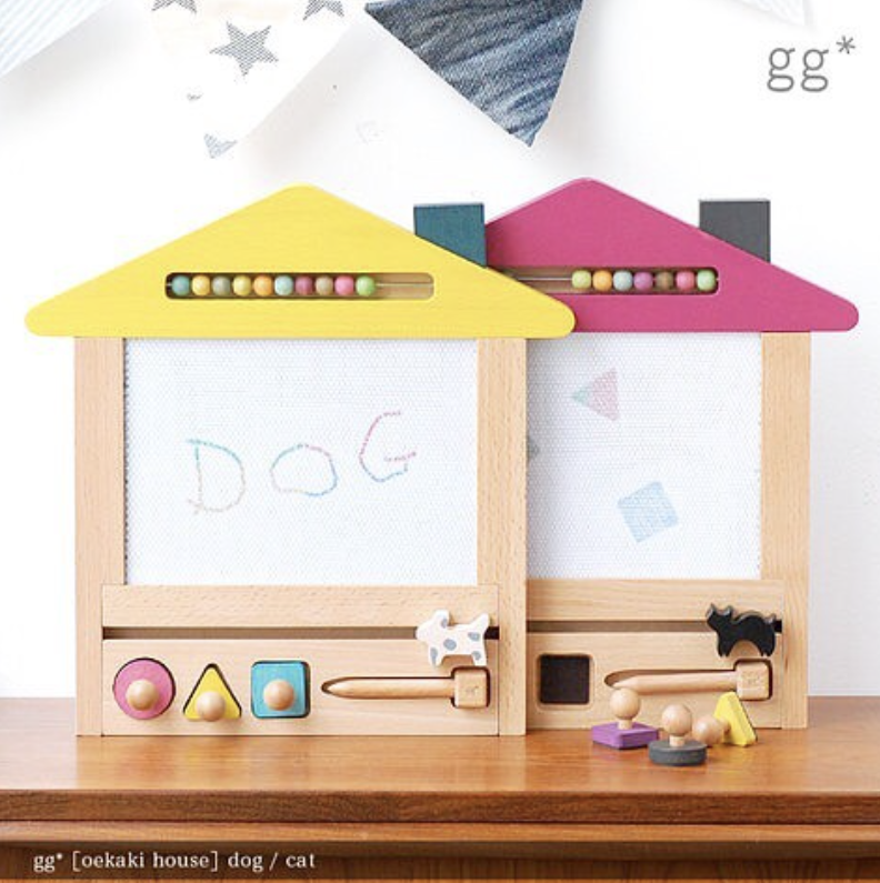 (限宅配)Kiko+&gg* - Oekaki House 木製磁性畫板 - 黃色小屋 (狗狗) (最後一件)