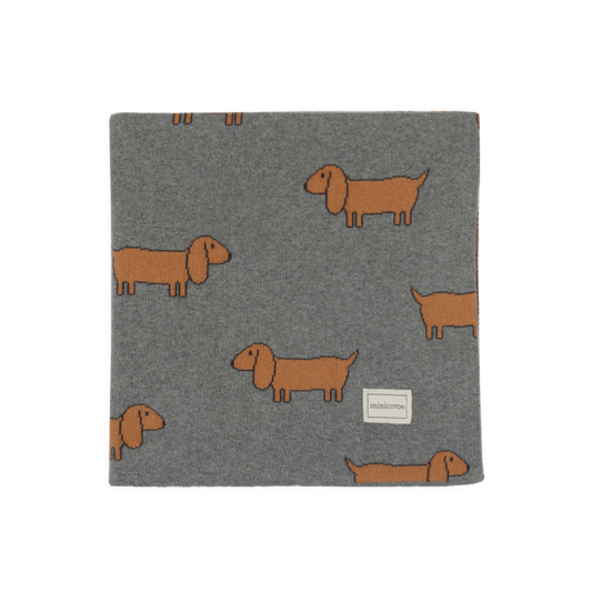 Minicoton 100%有機棉蓋毯 - Bestie小臘腸 深灰