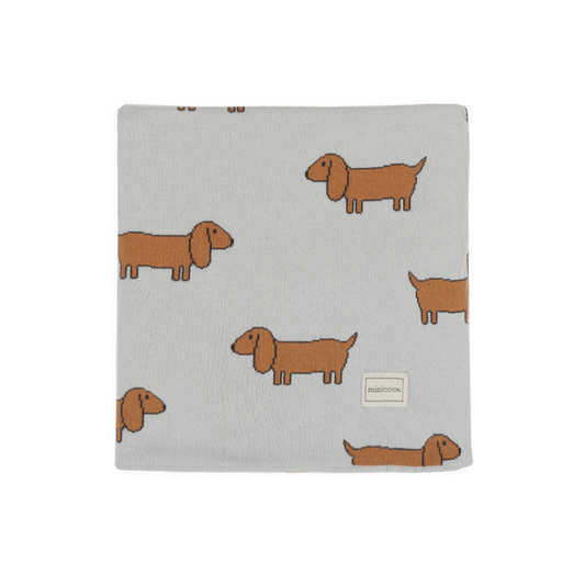 Minicoton 100%有機棉蓋毯 - Bestie小臘腸 淺灰