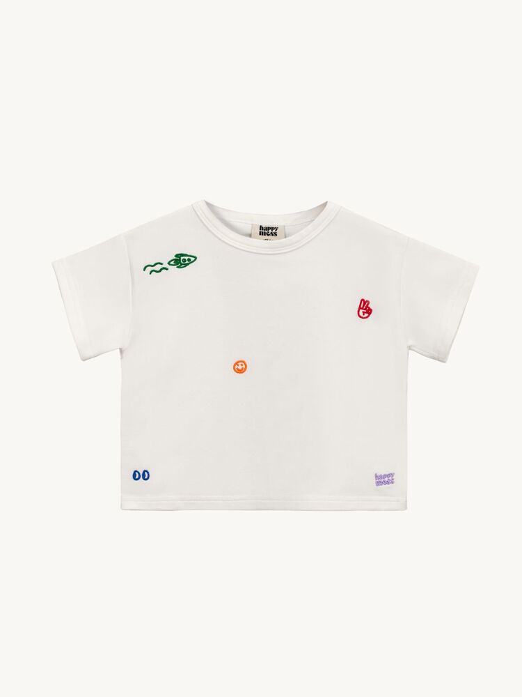 Happymess 有機棉經典短袖T-shirt - 可愛刺繡圖案 (1Y~8Y)