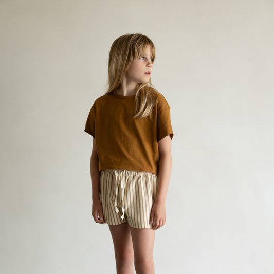 Phil & Phae 🌙 100% 有機棉輕薄寬版條紋短褲 (Vintage Gold) ❘ 現貨尺寸: 2Y ~8Y