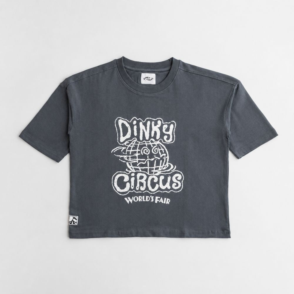 Dinky Circus 萬國博覽會地球印花寬鬆短袖t-shirt - 焦炭灰泥色  ❘ 現貨尺寸: 2Y~9Y