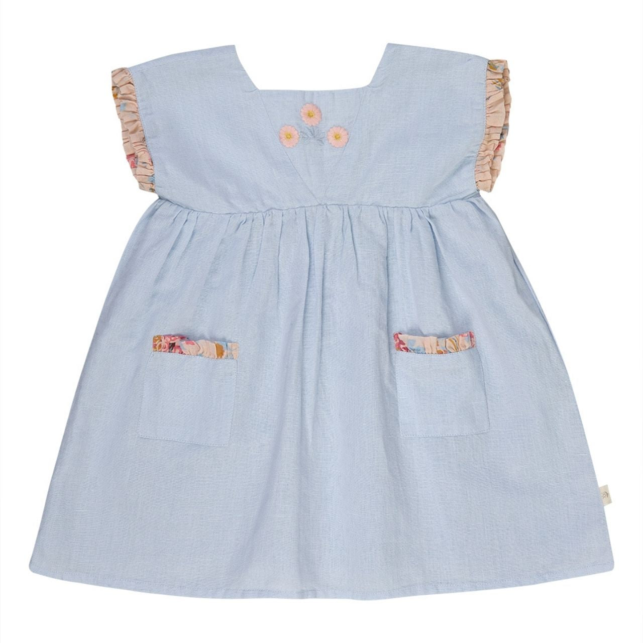 Lilinoa MARIE 刺繡棉麻洋裝 - 蔚藍  ❘ 現貨尺寸:18M ~6Y