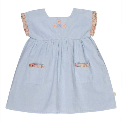 Lilinoa MARIE 刺繡棉麻洋裝 - 蔚藍  ❘ 現貨尺寸:18M ~6Y