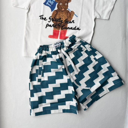 Tom&Boy 100% 純棉 ZIGZAG 幾何律動純棉短褲 ❘ 現貨尺寸: 4Y~8Y