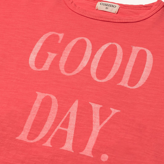 Cozmo 100%純竹節棉短袖Good Day  T-shirt - tomato ❘ 現貨尺寸: 3Y~8Y