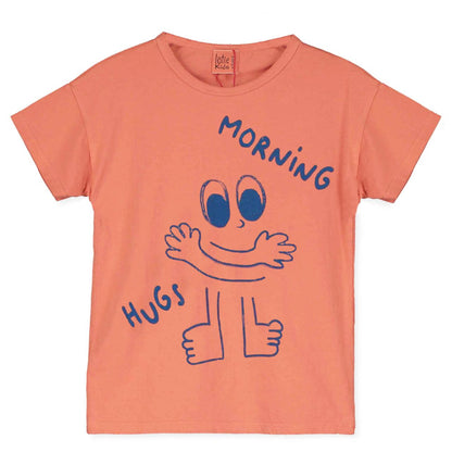 Lotiekids 100% 有機棉 MORNING HUGS 短袖 T-shirt  - 粉橘 ❘ 現貨尺寸: 2-3Y & 4-5Y