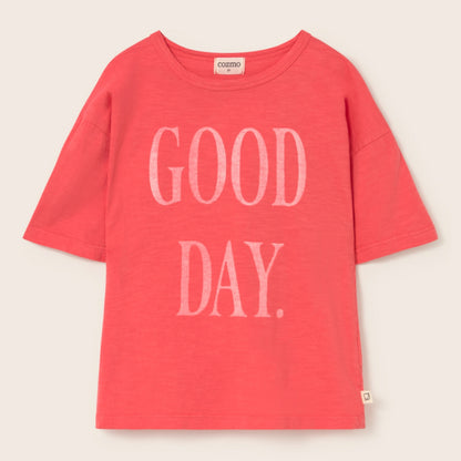 Cozmo 100%純竹節棉短袖Good Day  T-shirt - tomato ❘ 現貨尺寸: 3Y~8Y