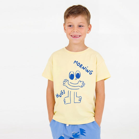 Lotiekids 100% 有機棉 MORNING HUGS 短袖 T-shirt  -YELLOW ❘ 現貨尺寸: 2Y~9Y