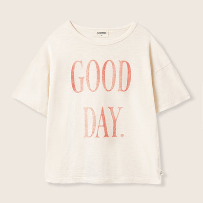 Cozmo 100%純竹節棉短袖 Good Day  T-shirt - ivory ❘ 現貨尺寸: 3Y~6Y