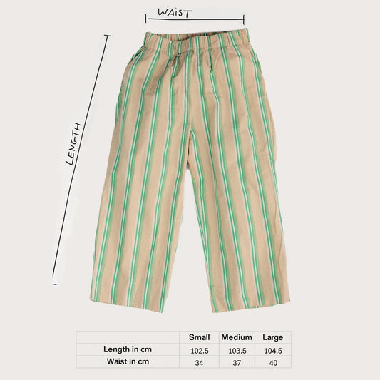 Studio Koter 100%有機棉條紋 EVER 寬褲 大人款 - GREEN BLUE STRIPE  ❘ 現貨尺寸: S & M
