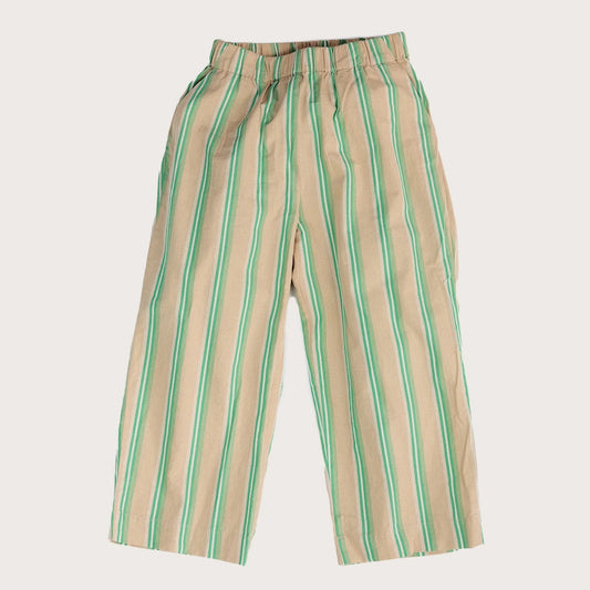 Studio Koter 100%有機棉條紋 EVER 寬褲 大人款 - GREEN BLUE STRIPE  ❘ 現貨尺寸: S & M