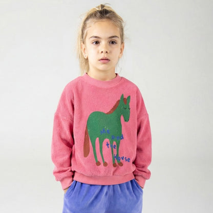 Lotiekids 100%有機棉"小馬與我" 毛巾布大學T ❘ 現貨尺寸：2Y~7Y