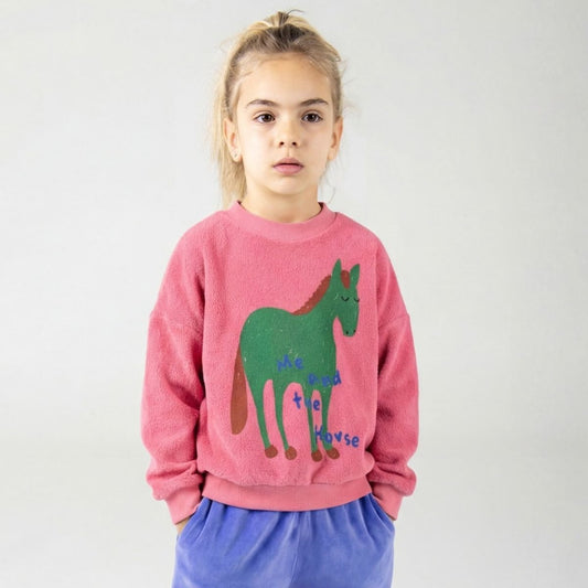 Lotiekids 100%有機棉"小馬與我" 毛巾布大學T ❘ 現貨尺寸：2Y~7Y