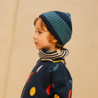 Bayiri 100%美麗諾羊毛圍脖 - 深藍條紋 (單一尺寸)