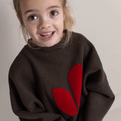 Jenest 100%有機棉寬版大學T - Dark Brown Melange ❘ 現貨尺寸: 5-6Y & 7-8Y
