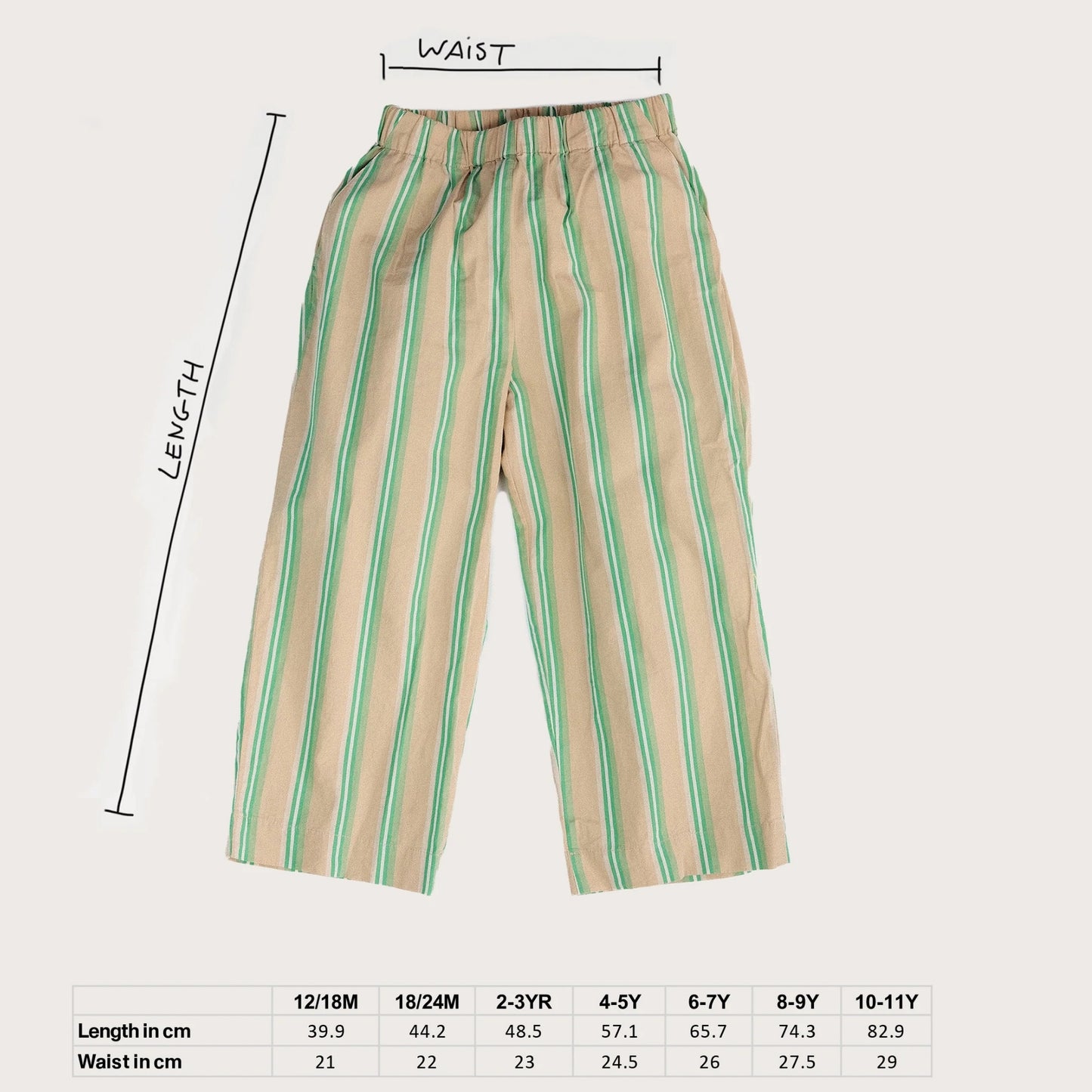 Studio Koter 100%有機棉糖果 EVER 條紋寬褲 - GREEN BLUE STRIPE  ❘ 現貨尺寸: 4Y~9Y