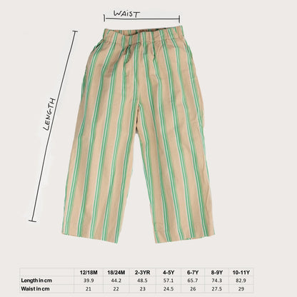 Studio Koter 100%有機棉糖果 EVER 條紋寬褲 - GREEN BLUE STRIPE  ❘ 現貨尺寸: 4Y~9Y