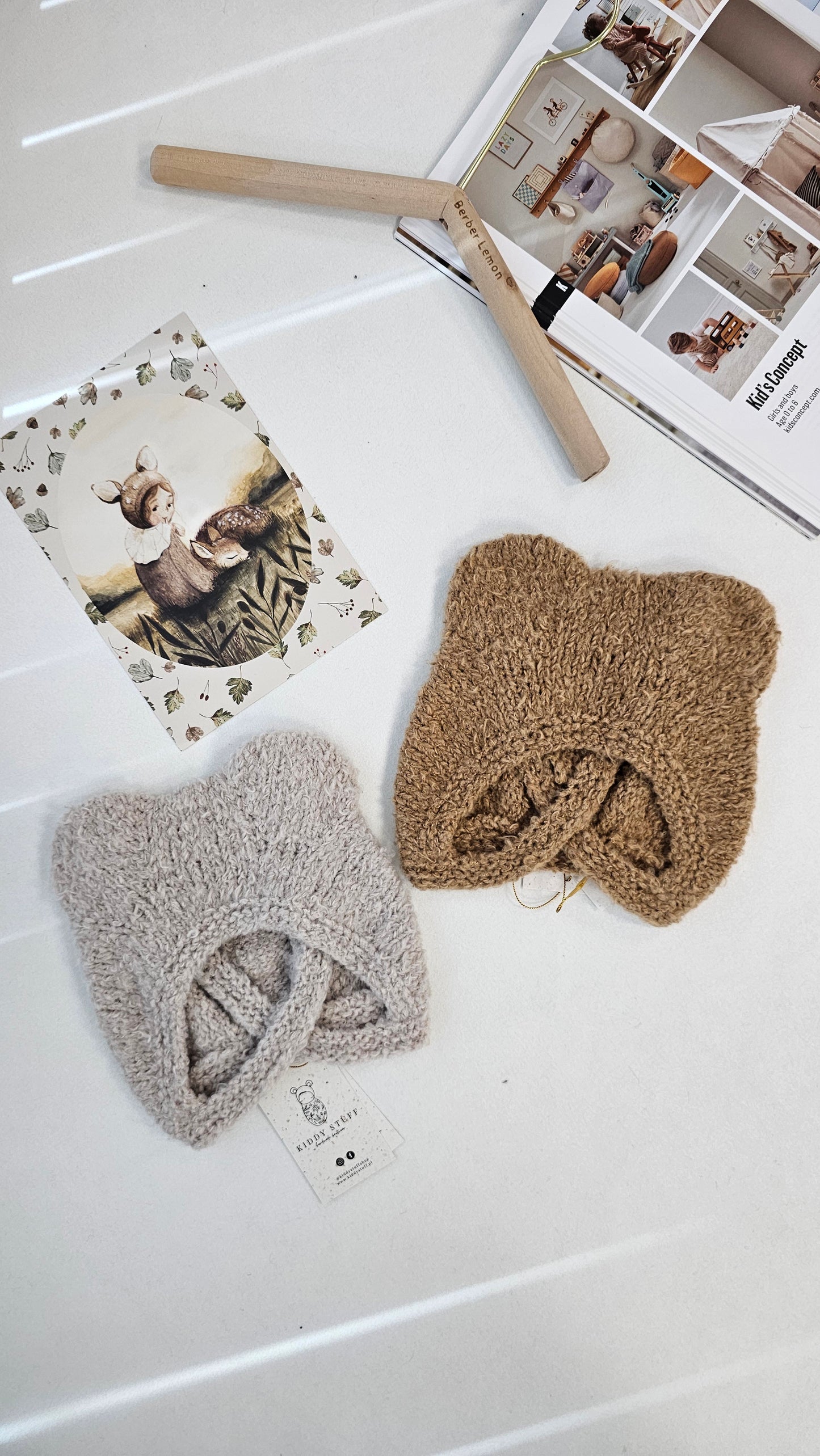 (現貨) 波蘭 Kiddy Stuff 純手工編織毛帽 - Fluffy cotton bear 共兩色: CAMEL & Light Grey (2-4Y)