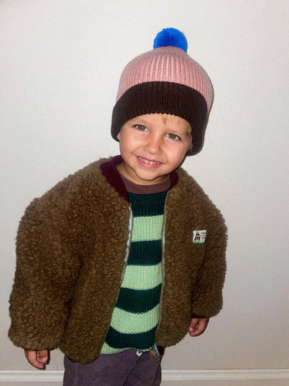 (預購) Happymess 100%美麗諾羊毛針織帽 -mauve & brown  (1Y~6Y+)