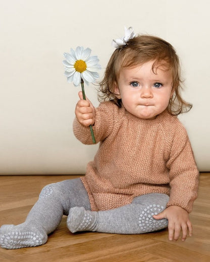 丹麥GoBabyGo 竹纖維爬行褲襪 - Grey Melange ❘ 現貨尺寸:  6-12M & 12-18M