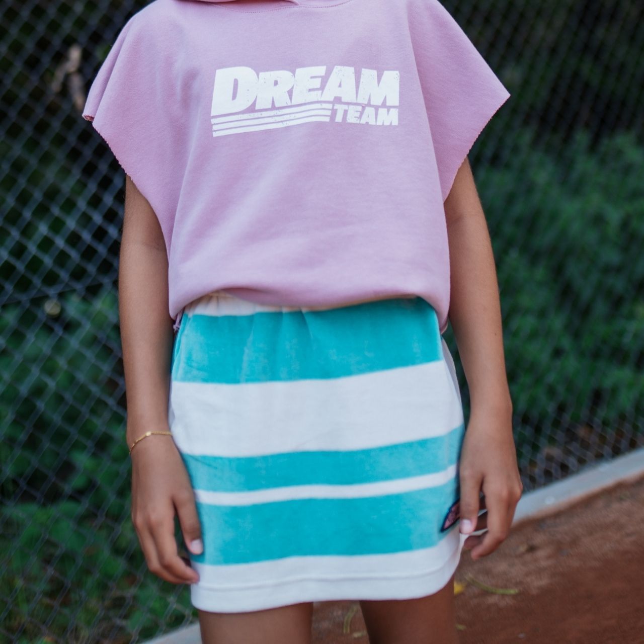 COS I SAID SO 100% 有機棉 AGATE STRIPED 瑪瑙綠條紋毛巾布短裙 ❘ 現貨尺寸: 4Y~9Y