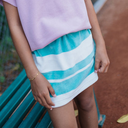 COS I SAID SO 100% 有機棉 AGATE STRIPED 瑪瑙綠條紋毛巾布短裙 ❘ 現貨尺寸: 4Y~9Y