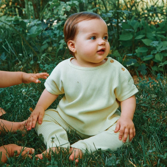 Poudre Organic 100%有機棉DIGITAL 經典羅紋短袖 T-shirt - 粉嫩亮黃 ❘ 現貨尺寸: 3Y~8Y