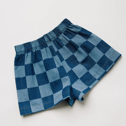 Claude&Co. 100%有機棉 Frankie 藍色棋盤格丹寧短褲  ❘ 現貨尺寸: 2Y~6Y