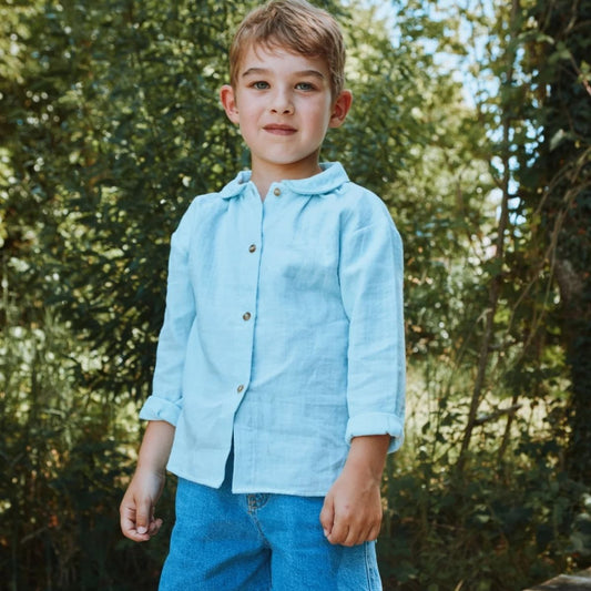 Poudre Organic 100%有機棉BAMBOU 經典有機棉排扣長袖罩衫 - 寶寶藍 ❘ 現貨尺寸: 3Y~8Y