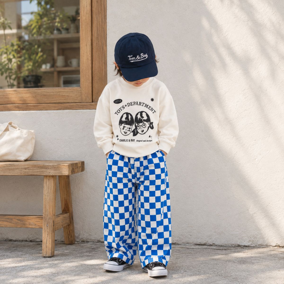 Tom&Boy 100% 有機棉經典藍白棋盤格休閒長褲 ❘ 現貨尺寸: 2Y~6Y