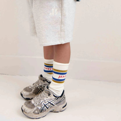 Jenest 有機棉中筒厚棉運動襪 JENEST— Off White Blue Gold  ❘ 現貨尺寸: EU 28-43 (約適合4Y~12Y+)