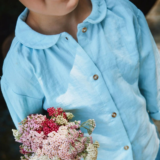 Poudre Organic 100%有機棉BAMBOU 經典有機棉排扣長袖罩衫 - 寶寶藍 ❘ 現貨尺寸: 3Y~8Y