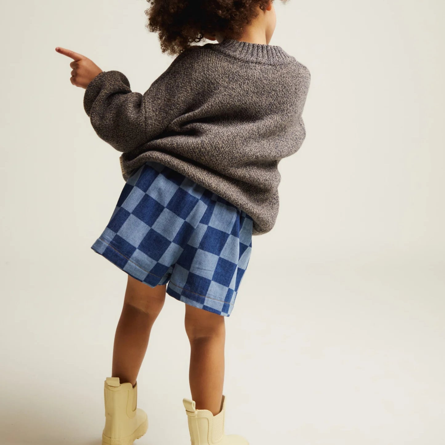Claude&Co. 100%有機棉 Frankie 藍色棋盤格丹寧短褲  ❘ 現貨尺寸: 2Y~6Y