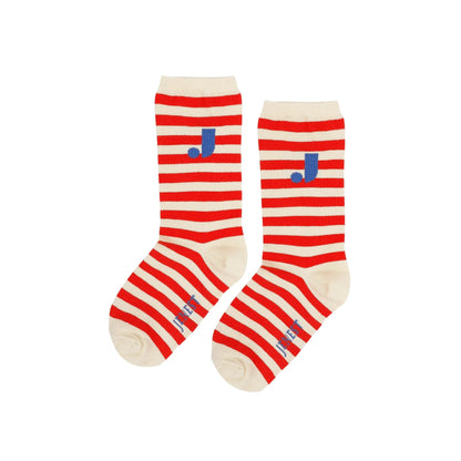 Jenest 有機棉 條紋短襪 J Stripe — OFFWHITE RED   ❘ 現貨尺寸: EU 28-41 (約適合4Y~12Y+)