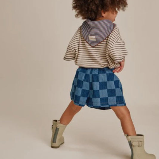 Claude&Co. 100%有機棉 Frankie 藍色棋盤格丹寧短褲  ❘ 現貨尺寸: 2Y~6Y