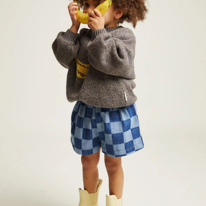 Claude&Co. 100%有機棉 Frankie 藍色棋盤格丹寧短褲  ❘ 現貨尺寸: 2Y~6Y